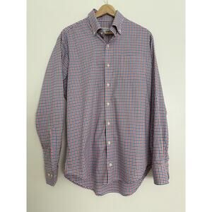 Peter Millar Shirt Mens Medium Blue Pink Crown Light Stretch Parkcity Tattersall